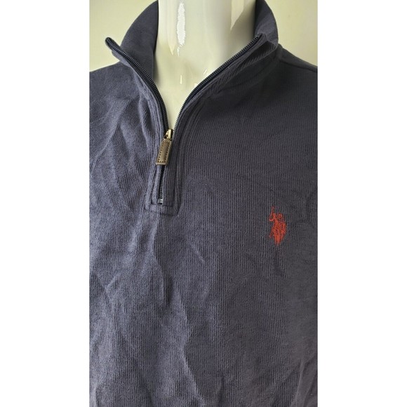 U.S. Polo Assn Mens Quarter Zip Flat Back Rib Pullover Navy Blue Size L - Picture 3 of 16